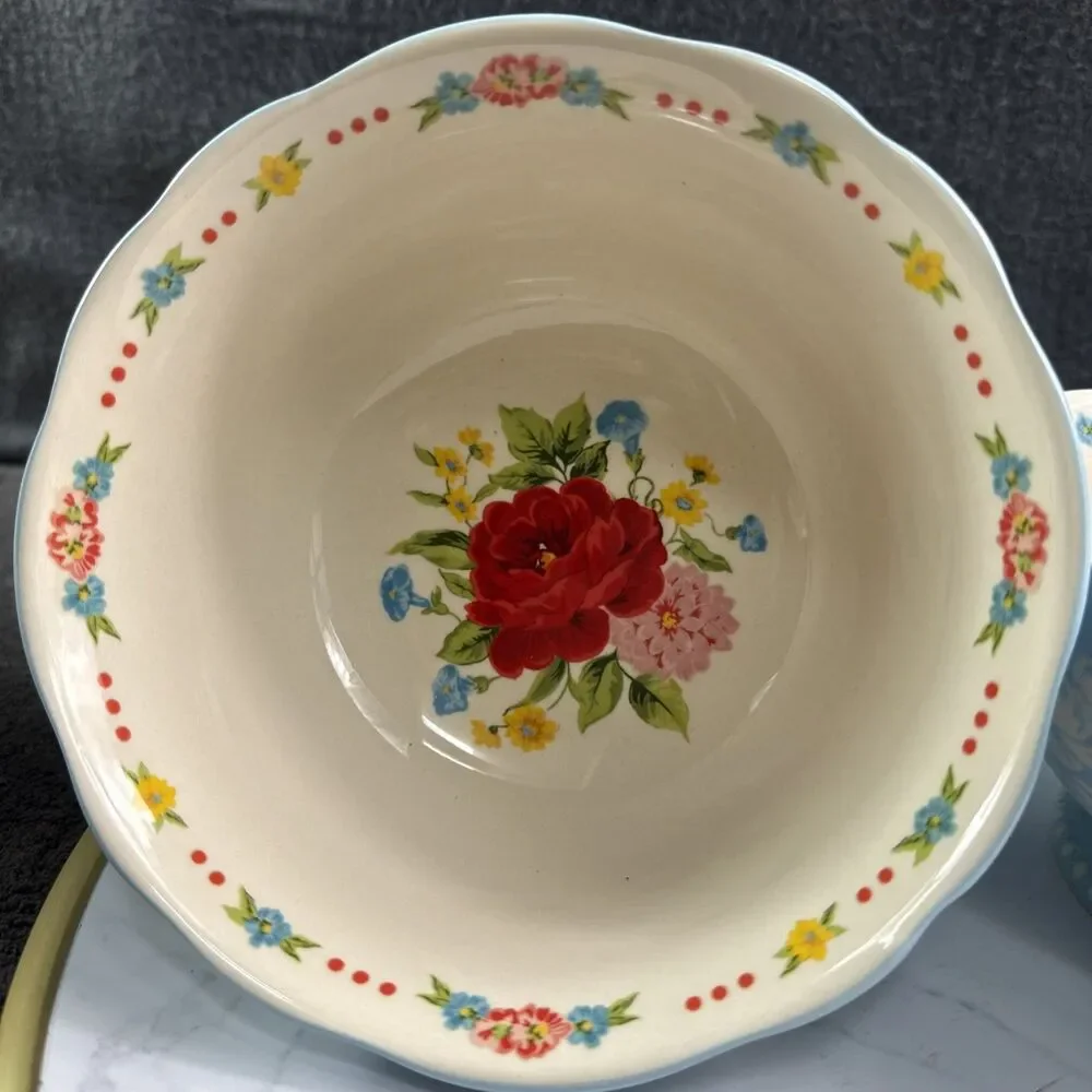 The Pioneer Woman Sweet Rose 6.25 Inch Ceramic Bowls Set of 2 Scalloped Blue New